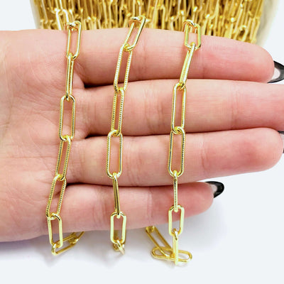 24Kt Shiny Gold Plated Open Link Chain, 15x5 mm Gold Plated Chain,