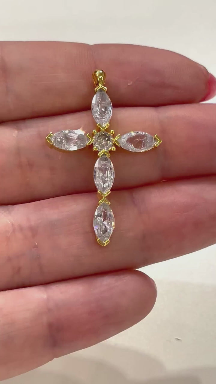 24Kt Gold Plated Stunning Cubic Zirconia Cross Crucifix Pendant