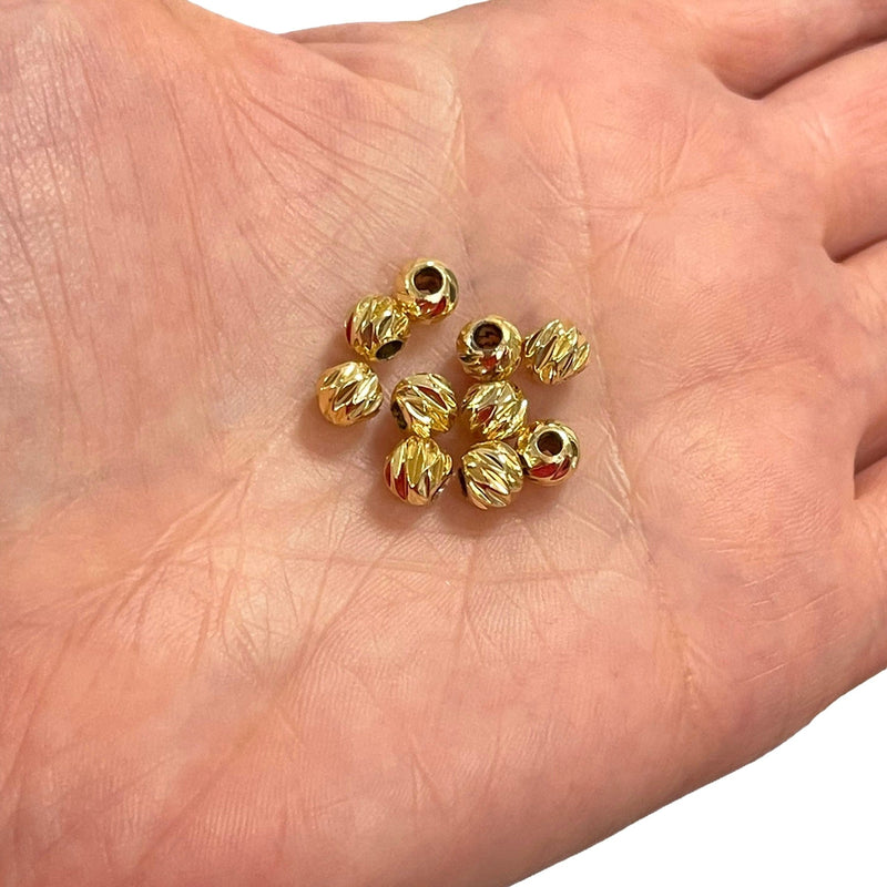 24Kt Gold Plated Laser Cut 6mm Spacer Beads, 24Kt Gold Plated 6mm Dorica Spacer Beads, 10 beads in a pack