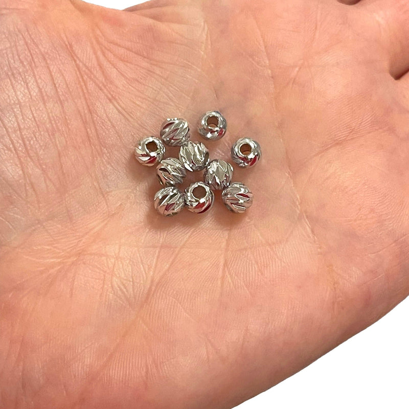 Rhodium Plated Laser Cut 6mm Spacer Beads, Rhodium Plated 6mm Dorica Spacer Beads, 10 beads in a pack