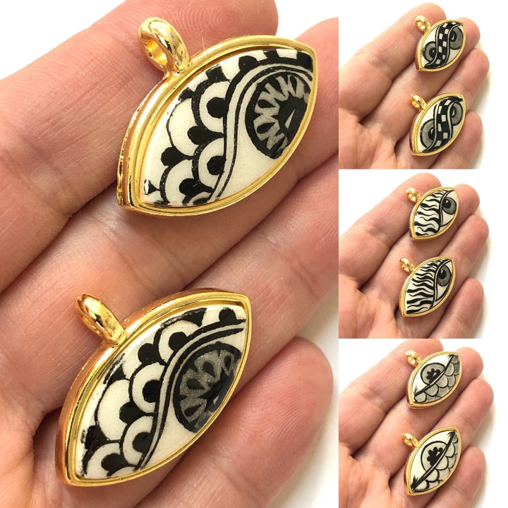 24Kt Gold Plated Hand Made&amp;Paint Ceramic Eye Pendant