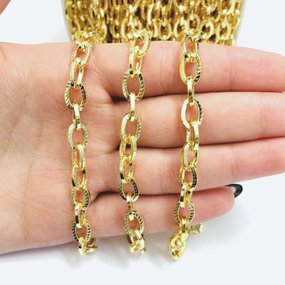 24Kt Shiny Gold Plated Open Link Chain, 10x7 mm Gold Plated Chain,