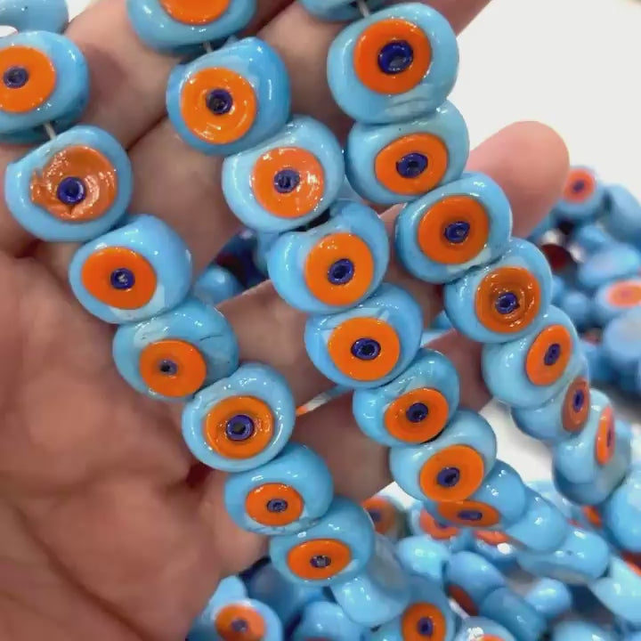 Traditional Turkish Artisan Handmade Glass Evil Eye Beads, Large Hole Evil Eye Glass Beads, 50 Beads per pack