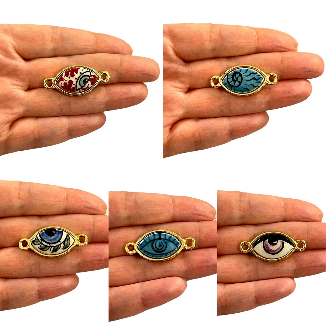 24Kt Gold Plated Hand Made&amp;Paint Ceramic Eye Connector