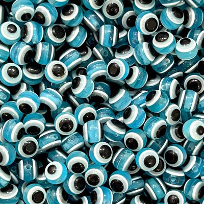 8mm Transparent Round Resin Evil Eye Beads, 50 Gr Approx 132 Beads in a Pack