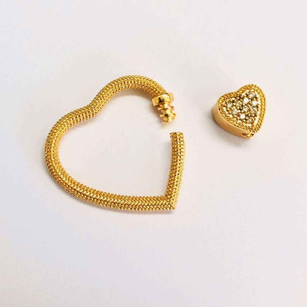24Kt Gold Plated Brass Heart Screw Clasp, Micro Pave Heart Screw Clasp