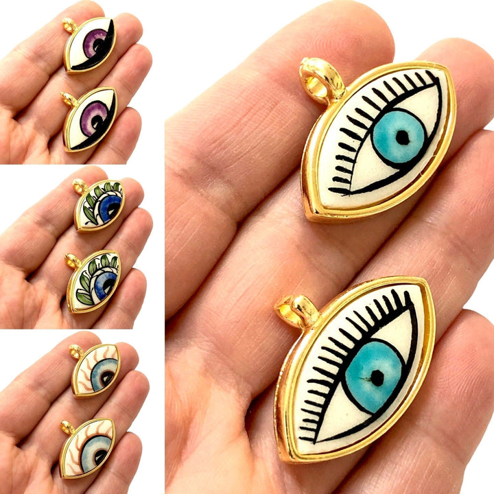 24Kt Gold Plated Hand Made&amp;Paint Ceramic Eye Pendant