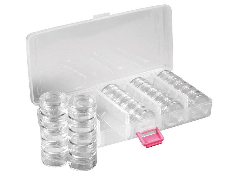 Perlenbehälter, Set mit 25 Stapelgläsern zur Aufbewahrung von Perlen in einer durchsichtigen Box