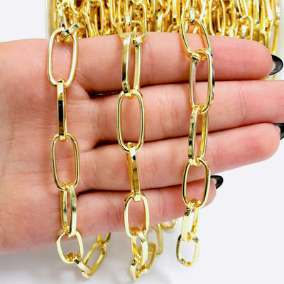 24Kt Shiny Gold Plated Open Link Chain, 20x9 mm Gold Plated Chain,