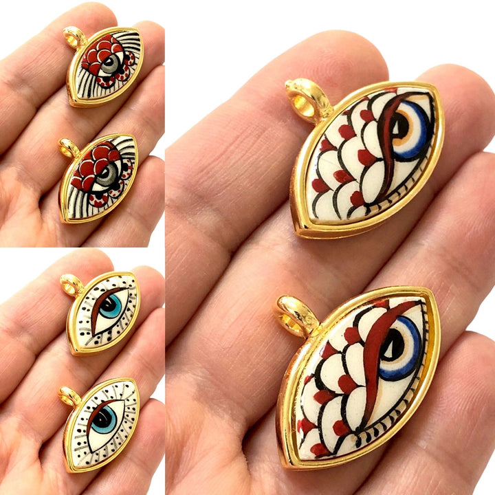 24Kt Gold Plated Hand Made&amp;Paint Ceramic Eye Pendant