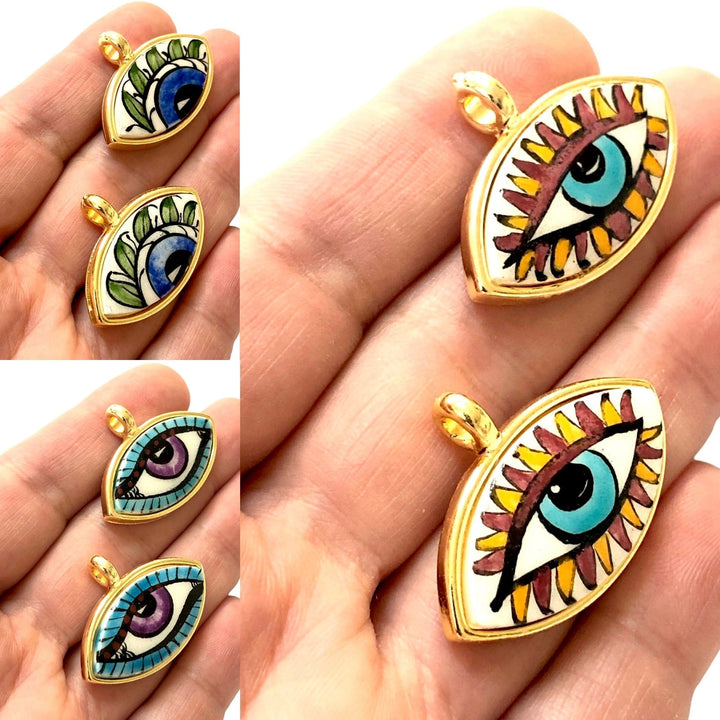 24Kt Gold Plated Hand Made&amp;Paint Ceramic Eye Pendant
