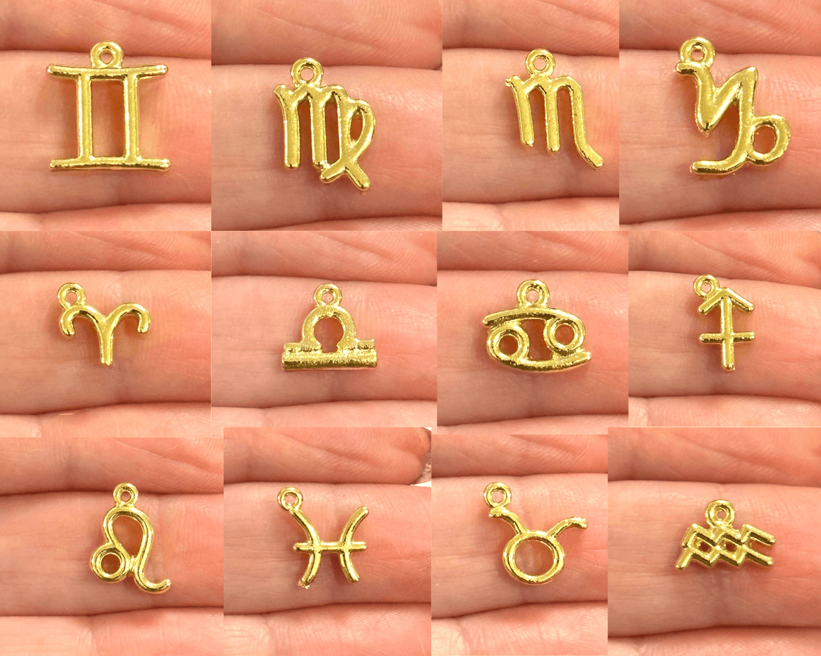 24Kt Gold Plated Brass Zodiac Horoscope Sign, Constellation Medallion Pendant, Celestial Astrology Charm for Necklace Jewelry Making