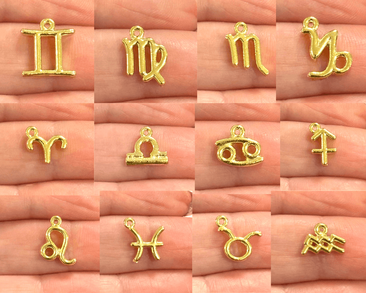 24Kt Gold Plated Brass Zodiac Horoscope Sign, Constellation Medallion Pendant, Celestial Astrology Charm for Necklace Jewelry Making