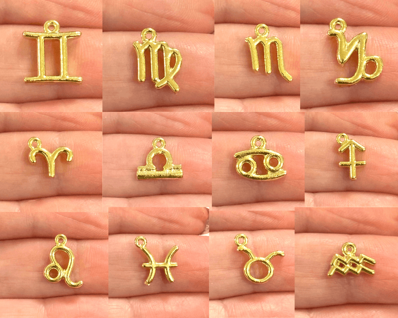 24Kt Gold Plated Brass Zodiac Horoscope Sign, Constellation Medallion Pendant,  Celestial Astrology Charm for Necklace Jewelry Making
