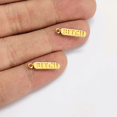 24Kt Shiny Gold Plated Brass Pill Bar Words Pendant, Words Charms, Love, Chill, Hope,Happy, Mom Charms