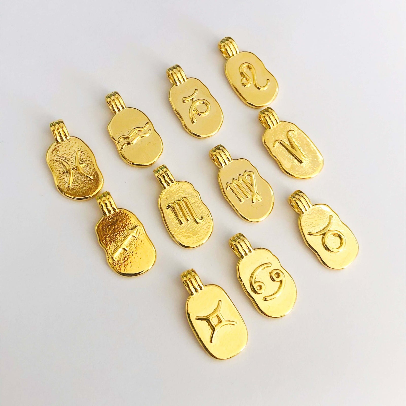 24Kt Gold Plated Brass Zodiac Horoscope Sign, Constellation Medallion Pendant, Celestial Astrology Charm for Necklace Jewelry Making