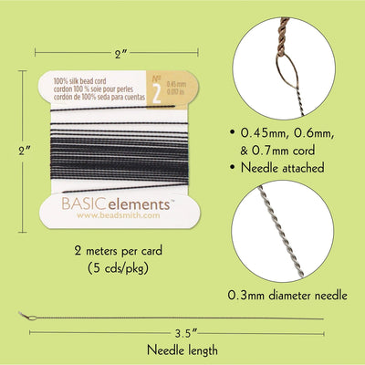 Silk Thread, 100% Silk Bead Cord With Needle,5X2 Meter Assorted Pack -CHSBKASST