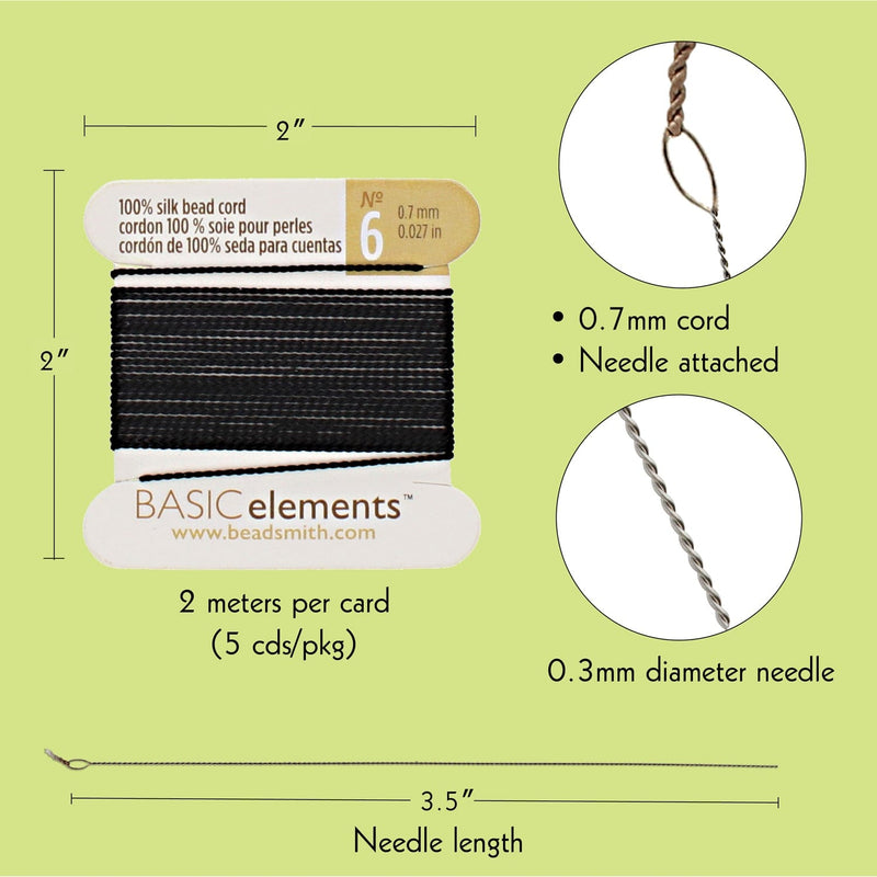 Seidenfaden, 100 % Seidenschnur mit Nadel, 2 Meter x 0,7 mm/0,027 Zoll-CHSBK06