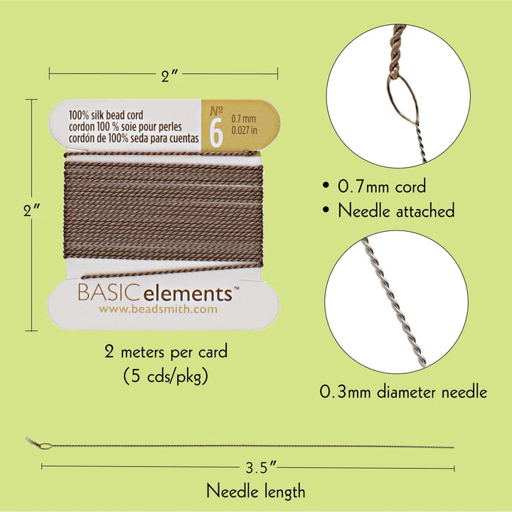 Silk Thread, 100% Silk Bead Cord With Needle,5X2 Meter Multi Color Pack -CHSMX06
