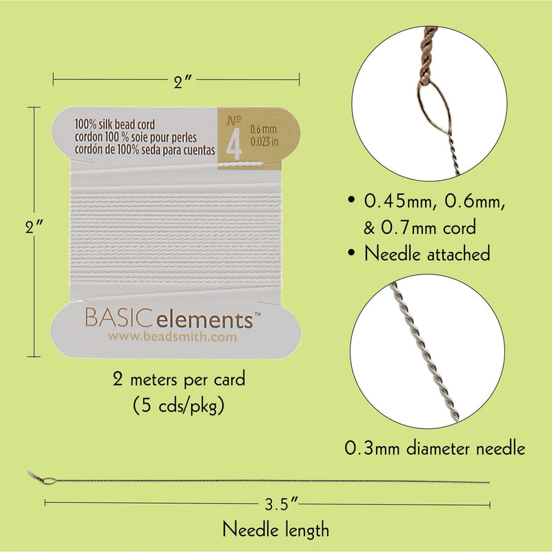 Fil de soie, cordon de perles 100 % soie avec aiguille, lot assorti de 5 x 2 mètres -CHSWHASST