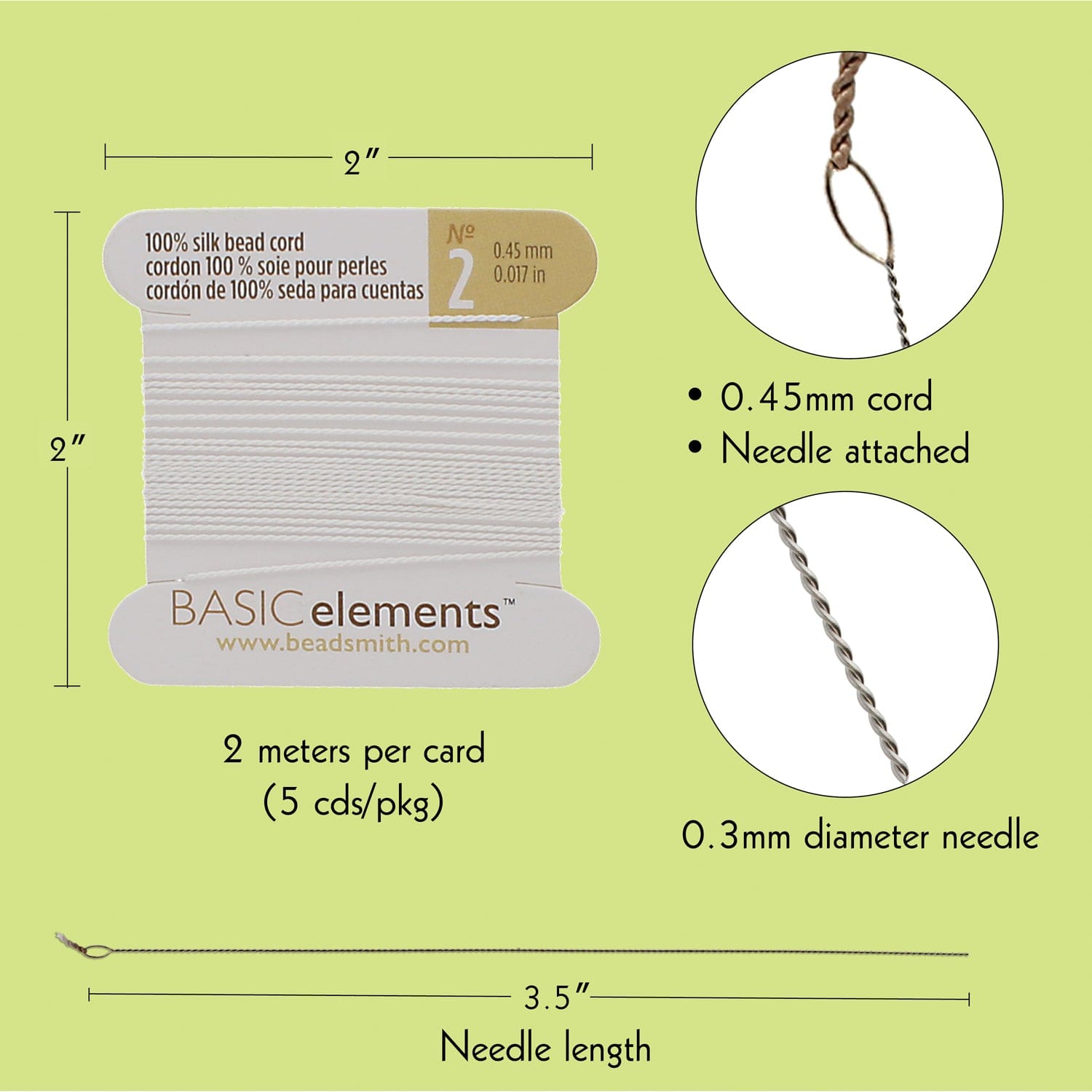Silk Thread, 100% Silk Bead Cord With Needle, 2 MeterX0.45mm/0.017 in-CHSWH02