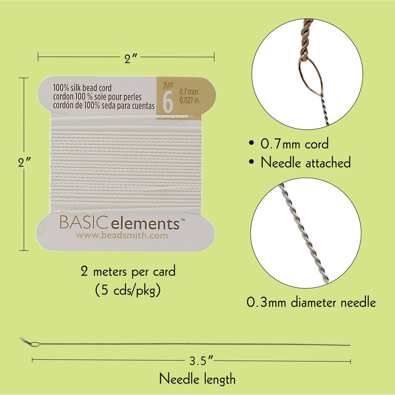 Fil de soie, cordon de perles 100 % soie avec aiguille, 2 mètres x 0,7 mm/0,027 po-CHSWH06