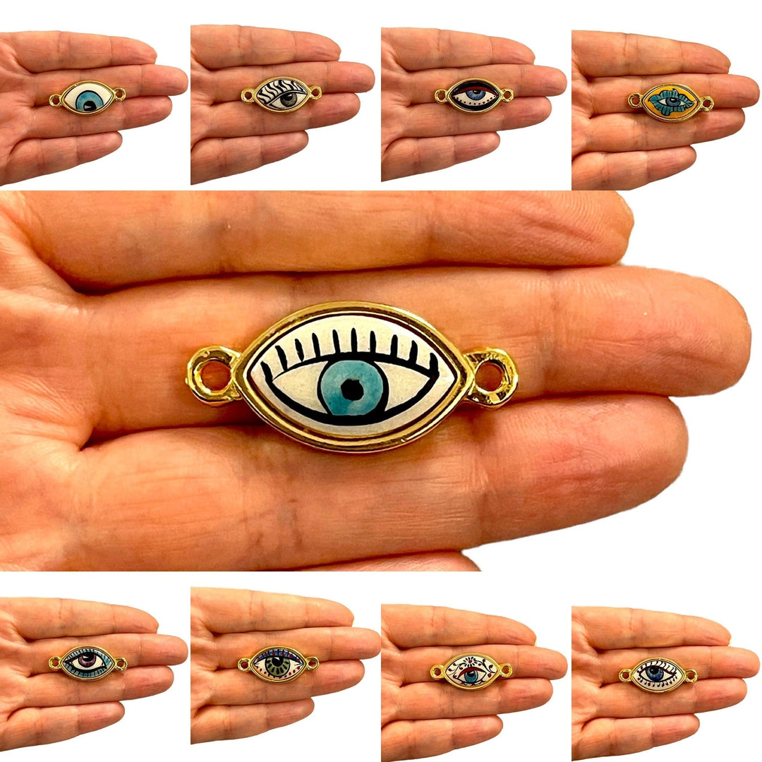 24Kt Gold Plated Hand Made&amp;Paint Ceramic Eye Connector