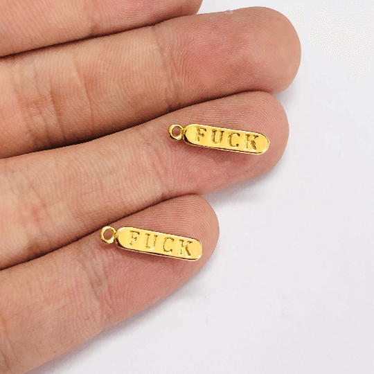24Kt Shiny Gold Plated Brass Pill Bar Words Pendant, Words Charms, Love, Chill, Hope,Happy, Mom Charms