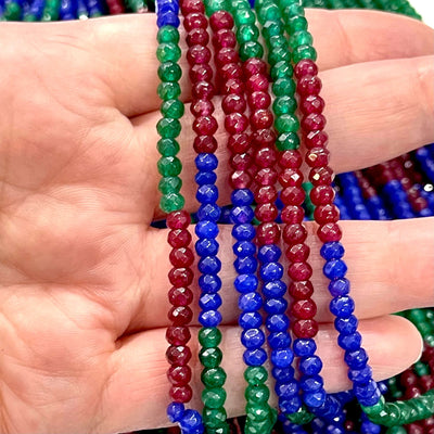 4mm Ruby,Sapphire,Emerald Jade, 4mm Faceted Rondelle Jade, Beads, 120 Beads