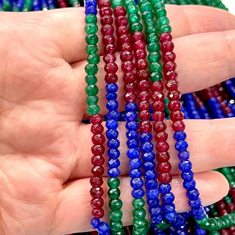 4mm Ruby,Sapphire,Emerald Jade, 4mm Faceted Rondelle Jade, Beads, 120 Beads