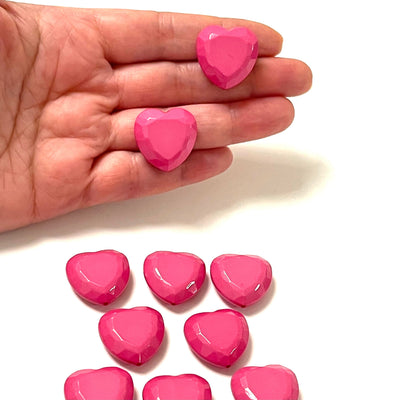 Pink Acrylic Heart Charms, Acrylic Heart Beads, 10 Pcs in a pack