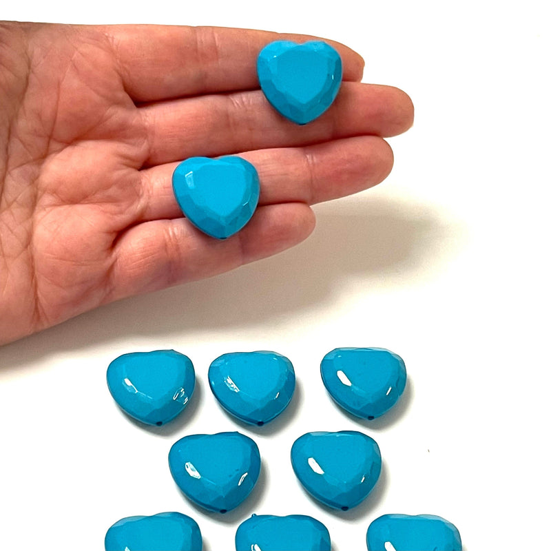 Turquoise Acrylic Heart Charms, Acrylic Heart Beads, 10 Pcs in a pack