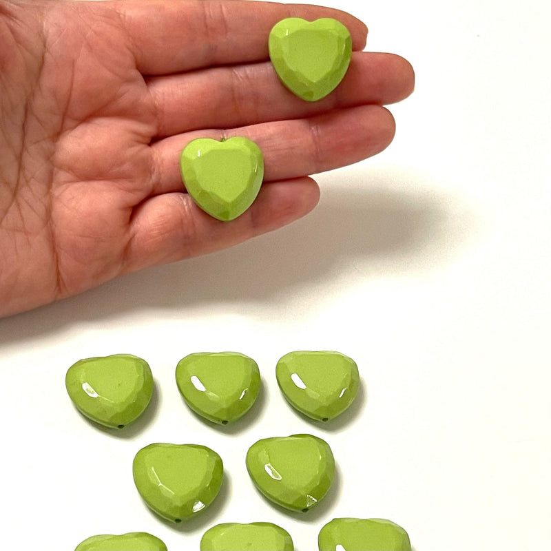 Green Acrylic Heart Charms, Acrylic Heart Beads, 10 Pcs in a pack