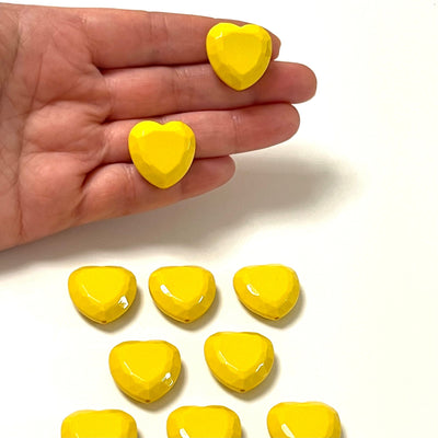 Yellow Acrylic Heart Charms, Acrylic Heart Beads, 10 Pcs in a pack
