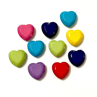Assorted Pack Acrylic Heart Charms, Acrylic Heart Beads, 10 Pcs in a pack