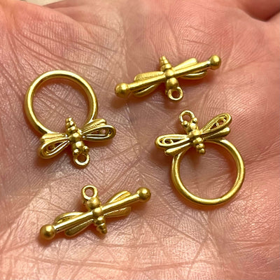 2 Sets 24Kt Matte Gold Plated Dragonfly Toggle Clasps,£2.5