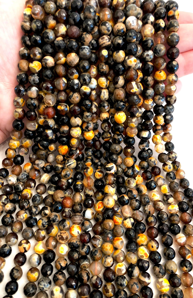 Agate brune à facettes 8mm, 47 perles par brin,Perles,Perles de pierres précieuses,Pierres précieuses naturelles