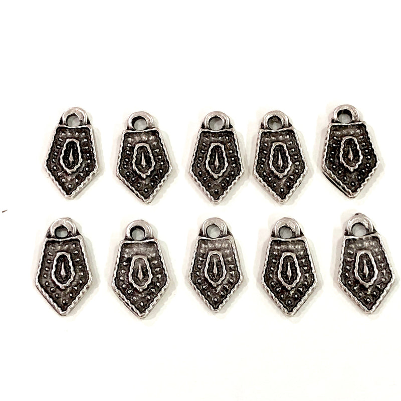 Antique Silver Plated Shield Charms, 10 pieces in a pack,