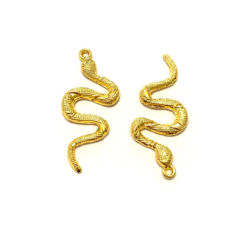 24Kt Shiny Gold Plated Brass Snake Pendants, 51mm, 2 Pcs in a pack