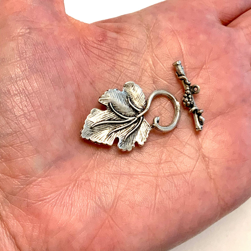 Antique Silver Plated Toggle Clasp,  Leaf Toggle Clasp