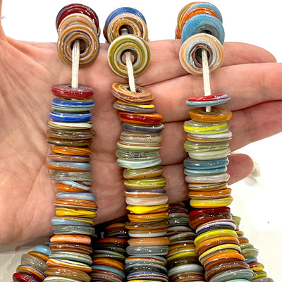 Turkish Artisan Hand Made Glass Large Ring Beads, 50 Beads in a pack