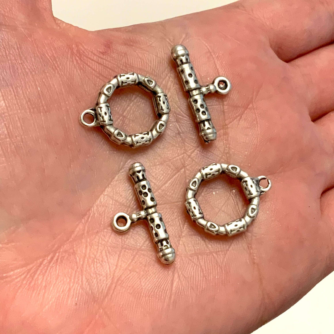 2 Sets, Antique Silver Plated Brass Toggle Clasp,