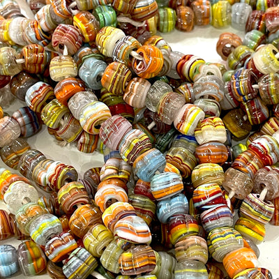 Traditional Turkish Artisan Handmade Pumpkin Glass Beads, Large Hole Glass Beads, 25 Beads in a pack