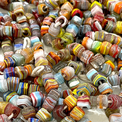 Traditional Turkish Artisan Handmade Cube Glass Beads, Large Hole Glass Beads, 25 Beads in a pack