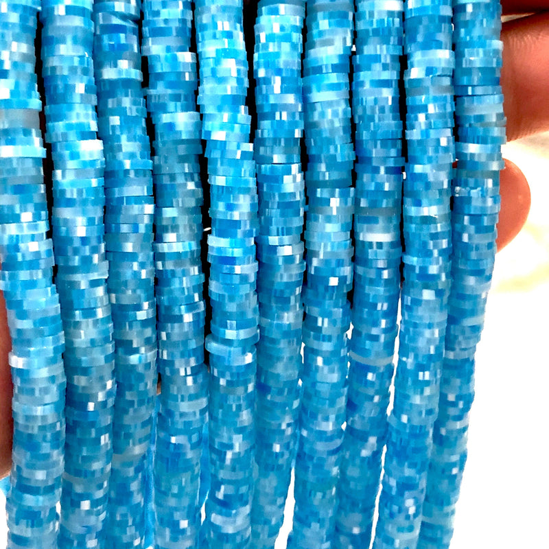 Perles Heishi bleues mouchetées, perles de vinyle en pâte polymère 6x1MM