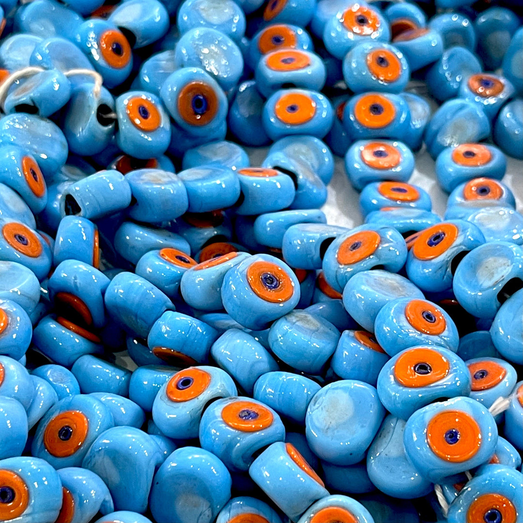 Traditional Turkish Artisan Handmade Glass Evil Eye Beads, Large Hole Evil Eye Glass Beads, 50 Beads per pack