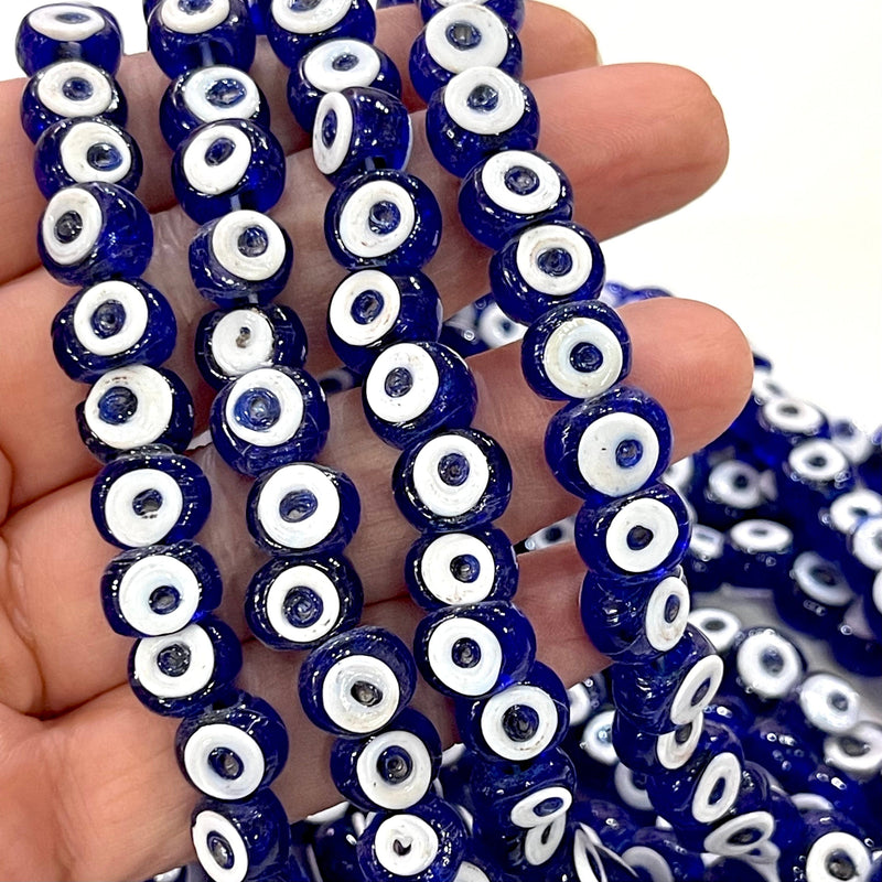 Traditional Turkish Artisan Handmade Double Sided Glass Evil Eye Beads, 5 Beads per pack