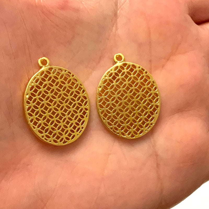 24Kt Matte Gold Plated Large Authentic Brass Pendants, 26mm Gold Plated Brass Pendants, 2 pcs in a pack