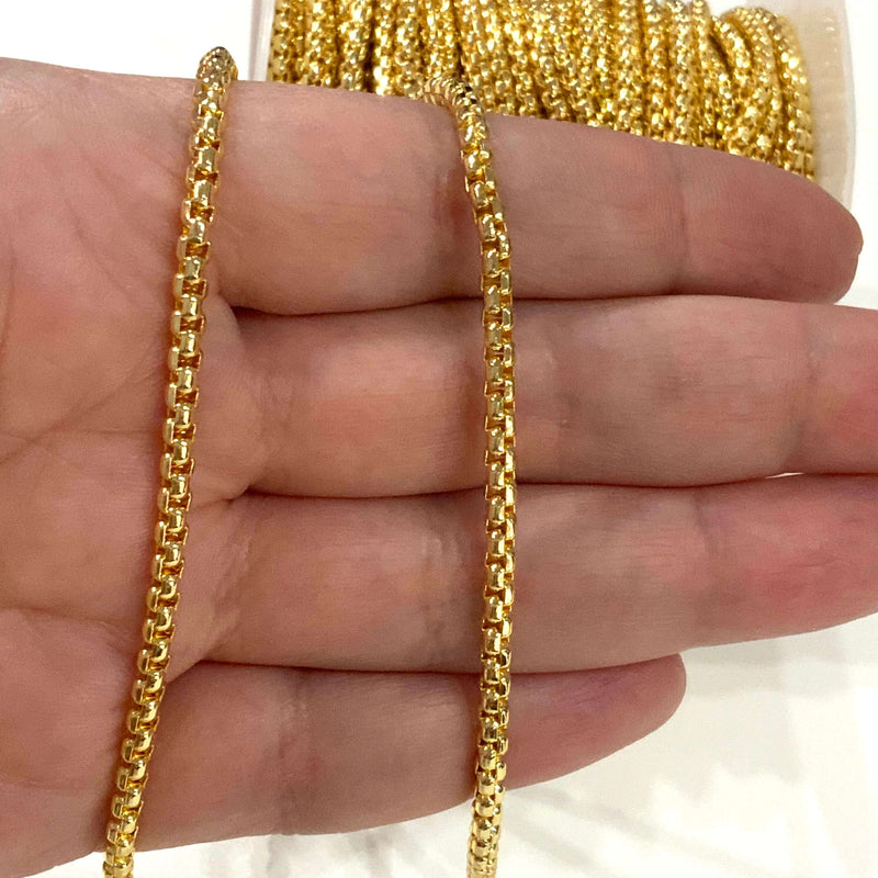 24Kt Shiny Gold Plated Brass 3mm Soldered Chain, 3.3 Feet, 1 Meter