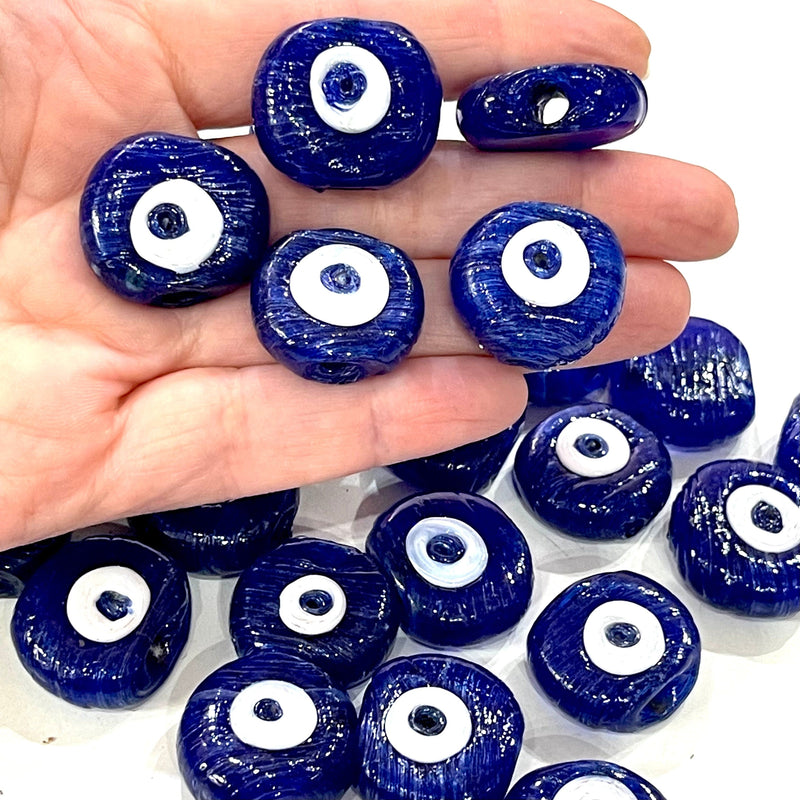 Perles de mauvais œil bleu marine artisanales turques traditionnelles en verre, perles de verre mauvais œil à grand trou, 10 perles par paquet